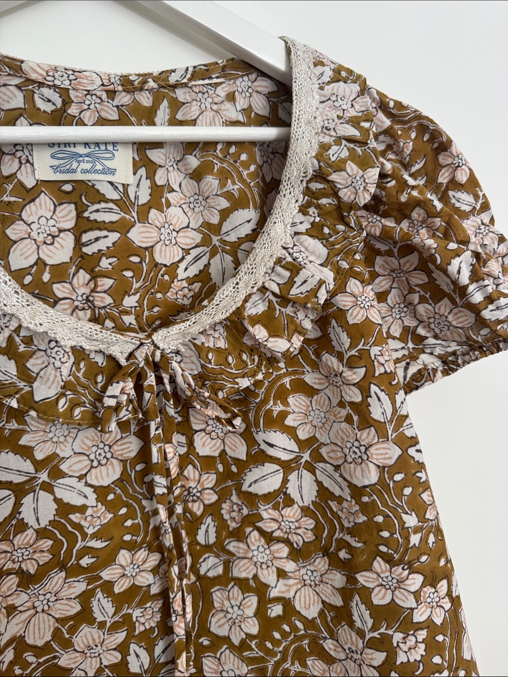 OOAK Mustard Floral Puff-Sleeve Cotton Blouse - Picture 3 of 5
